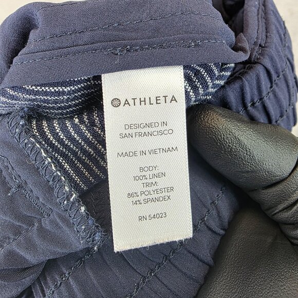 Athleta Shorts Womens 6 Blue White Striped Linen Drawstring Pockets Pull On - Picture 9 of 10